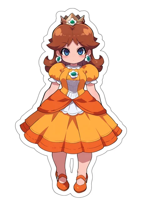 masterpiece, best quality, general, sensitive,
1girl, full body, looking at viewer, 
princess daisy, brown hair, blue eyes, 
simple background, white background, 
<lora:Sticker_Ilu:1> (sticker:1.2), 
 <lora:zankuro:0.6> z4nk0r0,