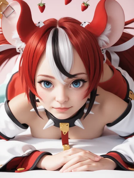 score_9, score_8_up, score_7_up, best quality, masterpiece, 4k, uncensored, perfect lighting, very aesthetic, photograph, realistic BREAK
1girl cute, (hakos baelz), <lora:hakos_baelz-PD-1.0:1>
crop top, skirt, detached sleeves, 
strawberry background,
close-up,
lying on stomach with chin resting on hands