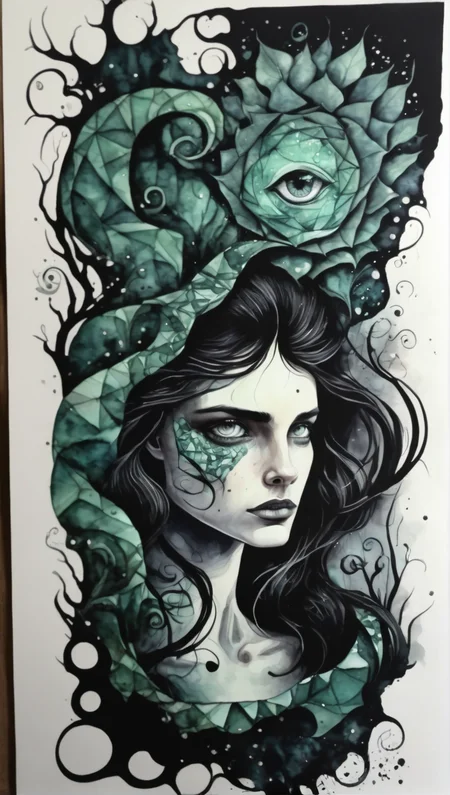 illusionix, watercolor and black ink<lora:illusionix:1>
