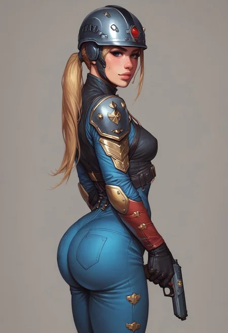 score_9, score_8_up, score_7_up, highly detailed, painting, girl,flat breasts, helmet, long black ponytail, standing, black mcnm, luminescent futuristic screen, wide hips, giant fat ass, tight hips rating_questionable, BREAK best quality, masterpiece, e621, digital_art
(((full-clothed))), ((long big pistol in hands, handgun in hands))
BREAK
strange world background score_9, score_8_up, score_7_up, score_6_up, source_cartoon, rating_explicit, Expressiveh, (((((portrait))))), dynamic pose