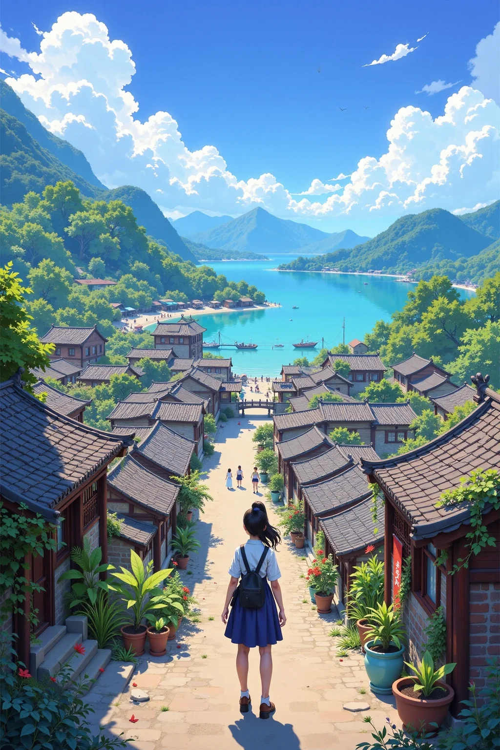 chinese town beautiful landscape, bright sunny sky, woman, very intricate, very detailed, sharp, bright, colorful, <lora:Hand v2:0.5> <lora:Anti-Blur:1><lora:Insane Detail Slider:0.25> <lora:flux.1_lora_flyway_Epic-detail_v2:0.3> <lora:fluxenhancer:0.25> <lora:ROWER:0.8> <lora:Anime art - Variant 3:0.6> Anime art