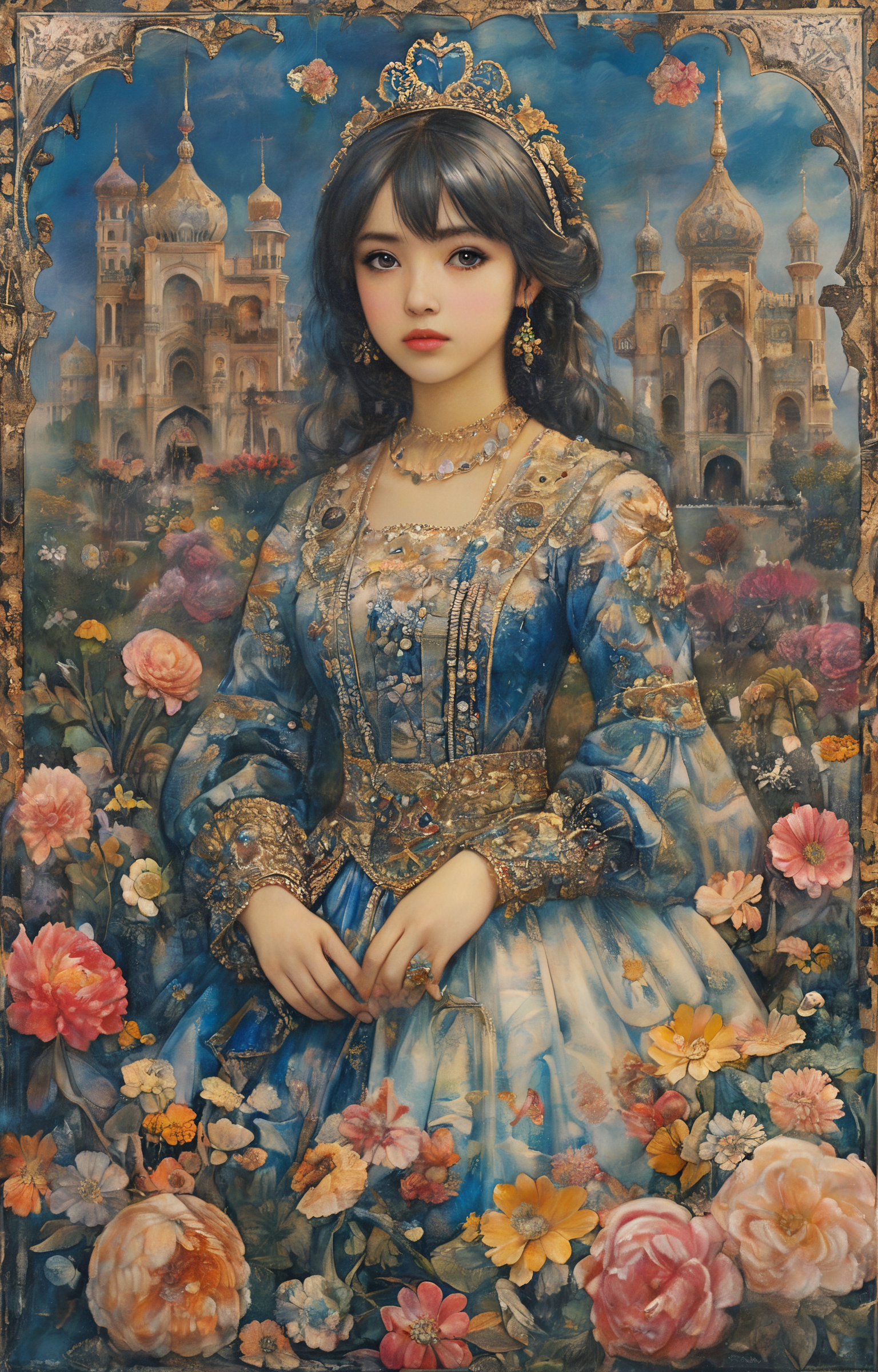 masterpiece,best quality,<lora:tbh292-sdxl:0.9>,illustration,style of Qajar art portrait of idolmaster cinderella girls,