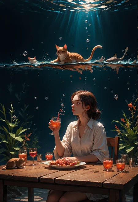 score_9,score_8_up,score_7_up,embedding:zPDXL2, film grain,Cinematic Lighting, Expressiveh,th3rm4l,colorful, , sitting, water, cup, no humans, animal, border, table, cat, alcohol, drinking glass, fish, bubble, underwater, air bubble, surreal<lora:增强\(收藏)\sdxl_lightning_8step_lora.safetensors:1.0:1.0> <lora:增强\(收藏)\Expressive_H-000001.safetensors:0.4:0.4> <lora:增强\(收藏)\Hands XL 4.safetensors:1.0:1.0> <lora:增强\(收藏)\glowneon_xl_v1.safetensors:0.5:0.5> <lora:extremely detailed (no trigger).safetensors:1.0:1.0> <lora:Vixon\(收藏)\Vixon's Pony Styles Thermal.safetensors:0.4:0.4> <lora:增强\(收藏)\sinfully_stylish_PONY_0.2.safetensors:0.4:0.4>