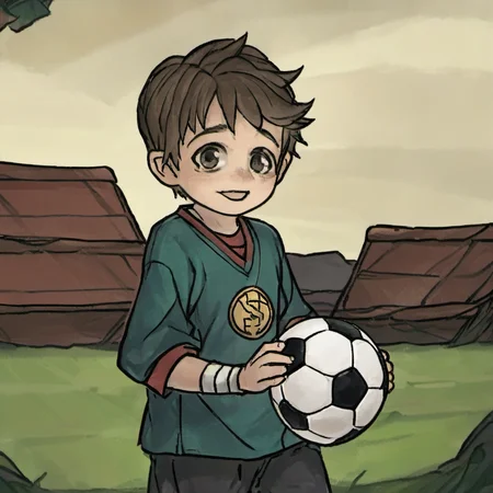 Portrait of a little boy playing football <lora:XYå 大:1>