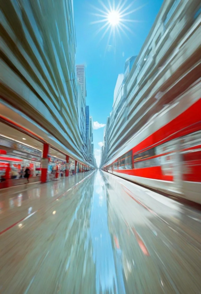 Mirror's Edge style, bright whites, white walled buildings, red pipes, vivid blues, vivid oranges, vivid light greens, Futuristic, minimalism, clean, sterile, futuristic minimalism, futuristic skyscrapers, glass windows, bright whites, vivid reds, reflections in puddles, puddles, puddle, chromatic aberration, fish eye lens, motion blur, awe inspiring, highres, max details, photo, realistic,flux-style, incredible detail, a sterile urban background, white sunlight, sunny, blue sky, clouds, minimalist, aesthetic, accurate shadows, photorealistic, perfect lighting, glorious lighting, epic, masterpiece, cinematic, cloud reflections, tree reflections, parallax occlusion mapping, dynamic shadows, reflections, ray-traced reflections, ray-traced, ray tracing, path tracing, vivid colors, high contrast, bright whites, anti-aliasing, highly detailed, octane render, anisotropic filtering, high quality textures, highest resolution, sharp image, HDR, 4k,8k, depth of field, bokeh, bloom, ambient occlusion, soft shadowing, volumetric lighting, physically based rendering,