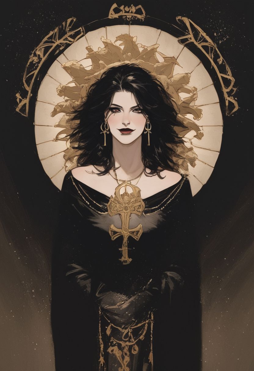 score_9, score_8_up, score_8. score_9, score_8_up, score_7_up, score_6_up, masterpiece, 4k, high quality, (best quality:1.1), 
BREAK, 1girl, (best quality, masterpiece), (tarot, tarot card,:1.1) solo Lady Death, black background, golden, glorious, epic background, epic vibe, in the style of Druuna