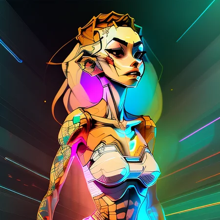 surrealism full body portrait of a sinewy, bony, Thirsty general woman, Sumptuous, :(, with blond undercut wearing tube top , digital art, trending on artstation, highly detailed, fine detail, intricate, outrun, vaporware