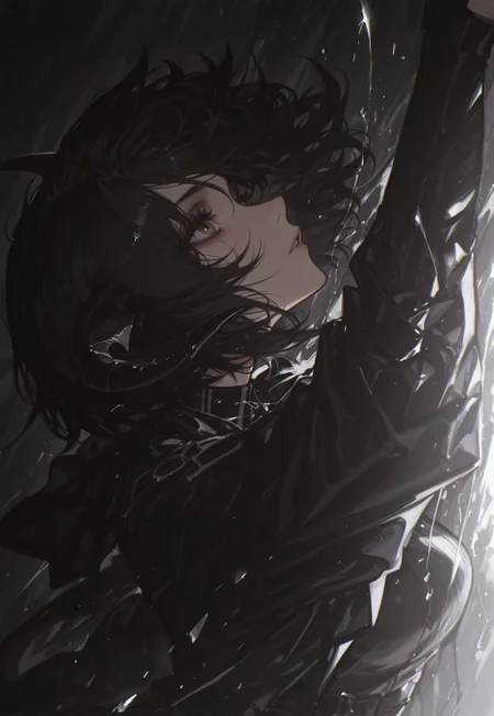 score_9, score_8_up, score_7_up, masterpiece, best quality, very aesthetic, detailed face, (dynamic:1), 1girl,  demonic goat girl, black hair, slanted bob, black, casting spell, arcane, horny, spaded tail, horns, upper body, angle, three-quarter view, reaching out, clean, animal ears,