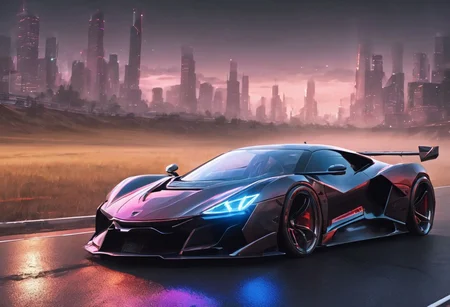 detailed super sport car, sharp edges, sharp focus, futuristic, <lora:Cbebop-background:1.5>, high quality, high resolution, art by Cain Kuga, night, breathtaking scenary, high-tech, cyberpunk, volumetric lighting, (long exposure:1.5), speed effect, raining,