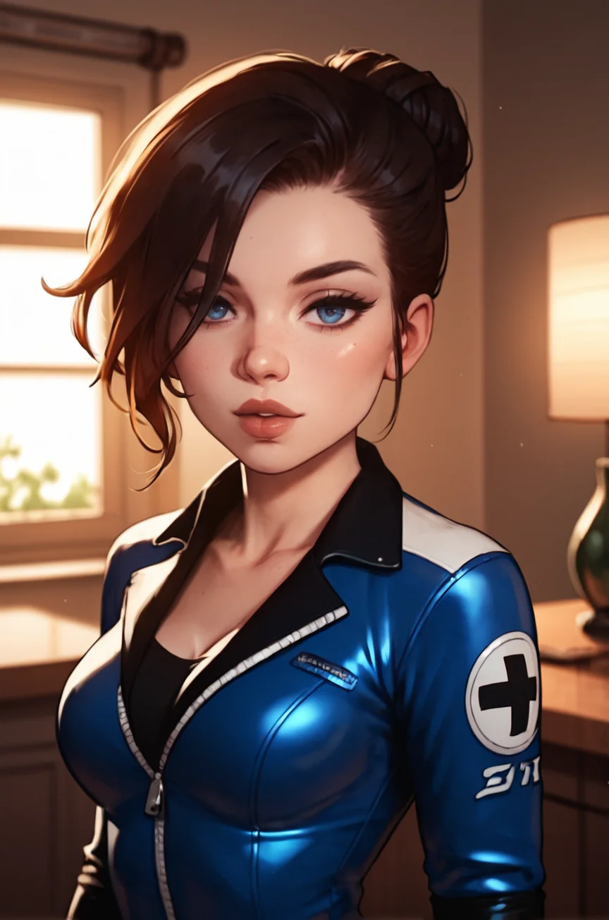 high quality, one girl, lustful expression, beautiful appearance, thick eyelashes, sexy body, sexy biker uniform, looking at viewer, indoors <lora:43stl1ght1ngXLP2:0.5> <lora:alexchow:1> <lora:DeepInkPony:0.8>, score_9, score_8_up, score_7_up