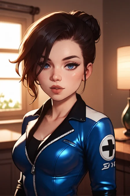 high quality, one girl, lustful expression, beautiful appearance, thick eyelashes, sexy body, sexy biker uniform, looking at viewer, indoors <lora:43stl1ght1ngXLP2:0.5> <lora:alexchow:1> <lora:DeepInkPony:0.8>, score_9, score_8_up, score_7_up