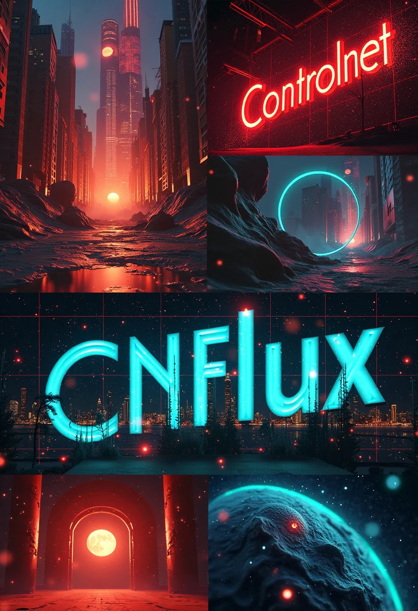 collection of controlnet images with huge text "CNFlux"