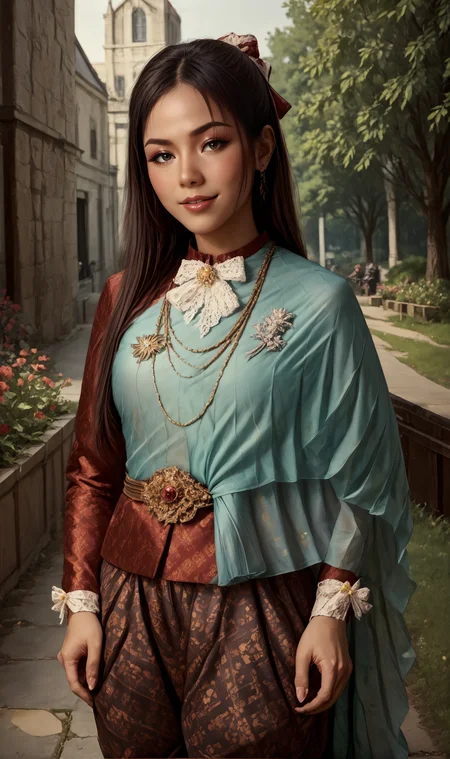 score_9, score_8_up, score_7_up, masterpiece,
1girl, (solo:1.3), very long hair, <lora:Pony_BTT_CHONGKABEN SABAI_v01D:1.2> smile, upper body,
(outdoors:1.8), long road, history,
<lora:LCMTurboMix_Euler_A_fix:1> <lora:pony_good_hands:1> <lora:Pony_BTT_THARUNEE_v01:0.7>