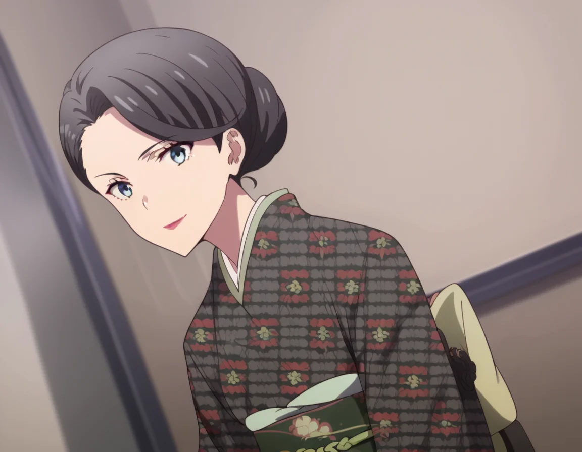 score_9, score_8_up, score_7_up, source_anime,
motheryukinoshita, <lora:mother-yukinoshita-s3-ponyxl-lora-nochekaiser:1>,
mother yukinoshita, short hair, blue eyes, black hair, hair bun, single hair bun, hair up,
japanese clothes, kimono, sash, makeup, obi, floral print, lipstick, black kimono,
indoors, bent over, smile,
looking at viewer, cowboy shot, dutch angle, solo,
