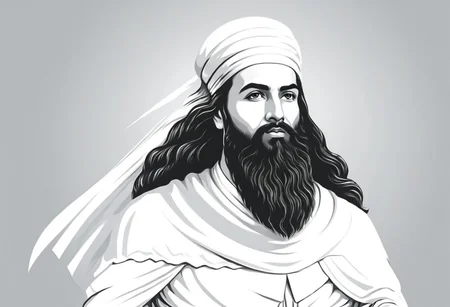 A simple line art illustration, vector, zartosht the ancient persian prophet, minimalist, lowbrow, Zoroaster