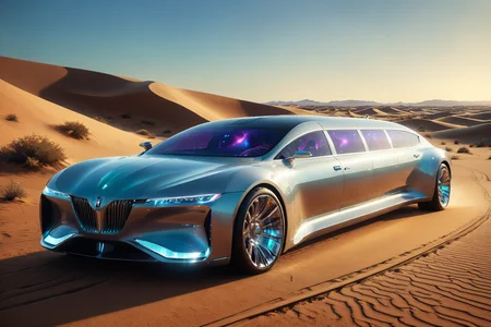 morph-aurora, a futuristic limousine with elongated body, luxury finish, solo, digital display, integrated screens, futuristic desert, sand dunes, holographic markers, detailed background, parked at a charging station, cables connected, lights pulsing, dynamic angle, wide shot, a futuristic beacon, glowing softly, on the road, best quality, rich colors, photorealistic style, high detail, high-definition, hyper-realistic, extremely high-resolution details, fine texture, incredibly lifelike, realistic, not fantasy, not anime, not drawing, highres, 4K resolution, source photo, realistic photo, masterpiece, best quality, amazing quality, very aesthetic, ultra-detailed, detailed surfaces, natural metallic tones, soft lighting, glossy white, polished finish, warm light, medium shot, <lora:add-detail-xl:1> <lora:aurora_0_100_V1-000009:0.65>
