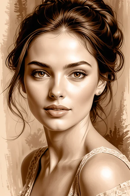 beautiful pen and ink sketch of beautiful french woman,in sepia tones,a pencil drawing with brush strokes,soft lighting,with a detailed facial expression,<lora:happy_v2:1>,<lora:add-detail-xl:1>,, ultra quality, ultra detailed, intricate details, 8k, vibrant color scheme, minimalist, colored, watercolor_(medium), Valentina Verlato<lora:Photographer Elena Helfrecht Style:1><lora:Photographer Elena Helfrecht Style:1><lora:Photographer Elena Helfrecht Style:1><lora:Photographer Elena Helfrecht Style:1>