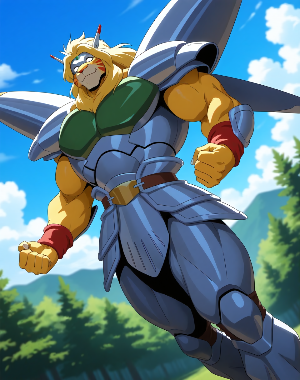 <lora:Kutal_(Shinzo)_(Illustrious)_(AD):1> Kutal, muscular, Shinzo, 
exterior, vivid anime blue sky with detailed clouds, forest, deep valley, 
dynamic action, bent leg, dutch angle, solid white eyes, cowboy shot, handsome, smile, 
large biceps, large shoulders, hyper muscular, 
BREAK: very awe, aesthetically pleasing, masterpiece, best quality, amazing quality, very aesthetic, perfect depth of field shot, photographic realism, 
BREAK: lazympos, lazypos (3),