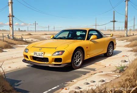 score_9, score_8_up, score_7_up,source_anime,
<lora:Mazda_RX-7_FD3S_Stock:0.8>,fd3s,wasteland,road,post-apocalypse,
BREAK
1girl,cyborg, blonde hair,short,hair,blue eyes,
<lora:need_buzz_sign:1> need_buzz, holding sign