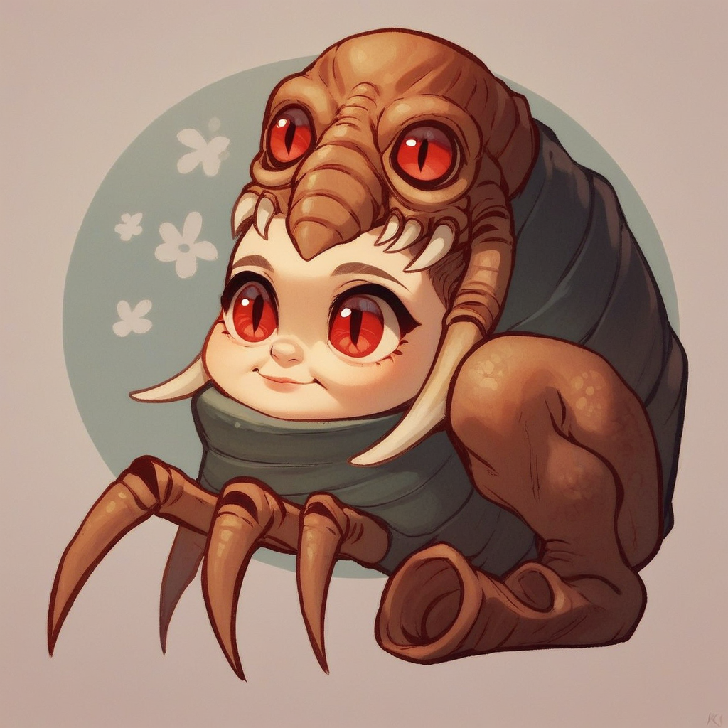 score_9, score_8_up, score_7_up, kimkoh, bug monster, red eyes, female monster, claw, chibi, cute