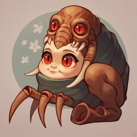 score_9, score_8_up, score_7_up, kimkoh, bug monster, red eyes, female monster, claw, chibi, cute