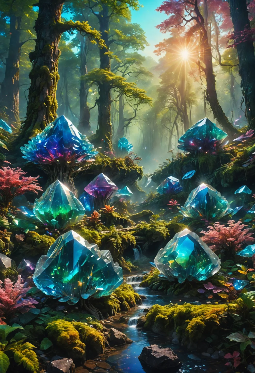 alien-themed fairy tale futuristic style landscape shot with metaphysical style photorealistic cinematic photo HDR photo of (A crystalline forest with trees made of prismatic crystals, refracting sunlight into a dazzling array of rainbow colors throughout the day), (<lora:SDXLFaeTastic2400:1>), <lora:add-detail-xl:1> . High dynamic range, vivid, rich details, clear shadows and highlights, realistic, intense, enhanced contrast, highly detailed . 35mm photograph, film, bokeh, professional, 4k, highly detailed . highly detailed, lifelike, precise, accurate . surreal, eerie, uncanny, detailed. Scenic, outdoors, grand, beautiful . sleek, modern, ultramodern, high tech, detailed . magical, fantastical, enchanting, storybook style, highly detailed . extraterrestrial, cosmic, otherworldly, mysterious, sci-fi, highly detailed