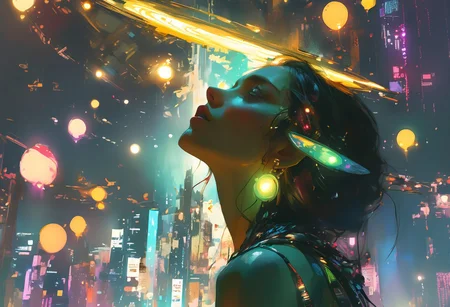 score_9, score_8_up, score_8_up, ((Cinematic composition)),((masterpiece)), (resplendent highlighting), 8k.
A beautiful girl stands looking up at a night sky full of invading alien spaceships, the city is ablaze, citizens can be seen fleeing.
break
The background is a moonlit night sky, with a large, full moon casting an eerie glow over the scene. the city is burning. Alien Spacecraft are attacking and landing in the background.
Ink, Charcoal and watercolours. impressionistic. (Klimt :1.2) dadaistic collage (by Bill Sienkiewicz:1.5), strikingly alluring face. brilliant spotlight effect. Vibrant thick dripping paint. Intense detail, realistic, dynamic shadows and contrasts. Matte and faded background colours.surreal, intense colors, liquid, unreal parts, alluring, fluid, perfection, gothic. (Luminous skin dynamically highlighted), Illustration, (klimt:0.8) (Bill Sienkiewicz:1.5). maximum detail, Chinese watercolor and ink technique. Gold leaf highlights.
<lora:xl_more_art-full_v1:0.4> <lora:epi_noiseoffset2:1>3