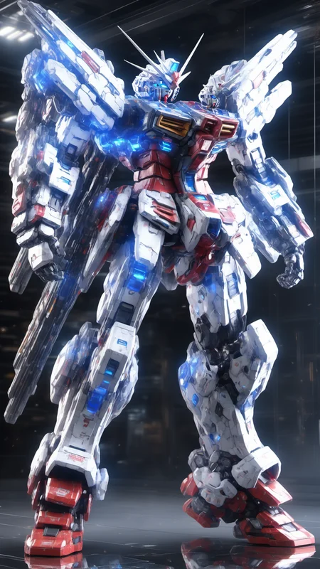 BJ_Gundam_SDXL,solo,blue_eyes,standing,no_humans,glowing,robot,mecha,clenched_hands,reflection,science_fiction,looking_ahead,v-fin,mobile_suit,
3d model,8k,intricate,highly detailed,masterpiece,sidelighting,hdr,high definition,<lora:SDXL_Gundam_v3:0.7>,