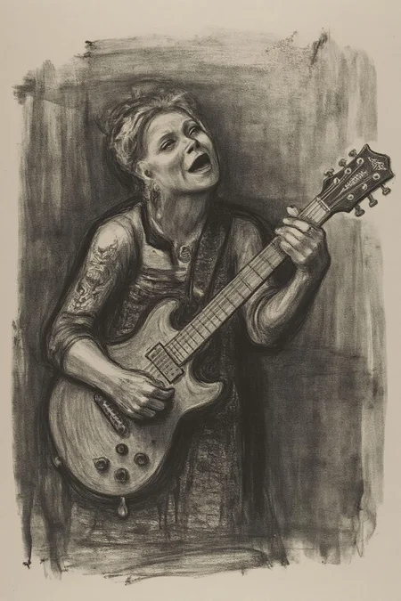 kako1 black and white charcoal drawing.
punk sailor moon playing a guitar at a heavy metal mosh pit, tattoos, piercing. <lora:kako1_litho_nocap_d6a3:1.0><lora:814706316527458258:0>