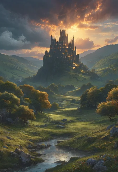 A captivating night scene illustration featuring Camelot large hill overlooking a lake in Wales. Camelot ancient but well maintained and updated and comfortable to live in. This enchanting artwork captures a serene and peaceful early morning, where the sun is just starting to rise over the beautiful hills and Camelot which stands resolute amidst hills of Wales, creating a cinematic experience back to the times of King Arthur and his knights,
illustration, cinematic
<lora:DonM3t3rn1tyXL-v1.1:0.7>, DonM3t3rn1tyXL,
OverallDetailXL <lora:MJ52:0.3> <lora:SDXLFaeTastic2400:0.4> <lora:EpicF4nta5yXL:0.7>