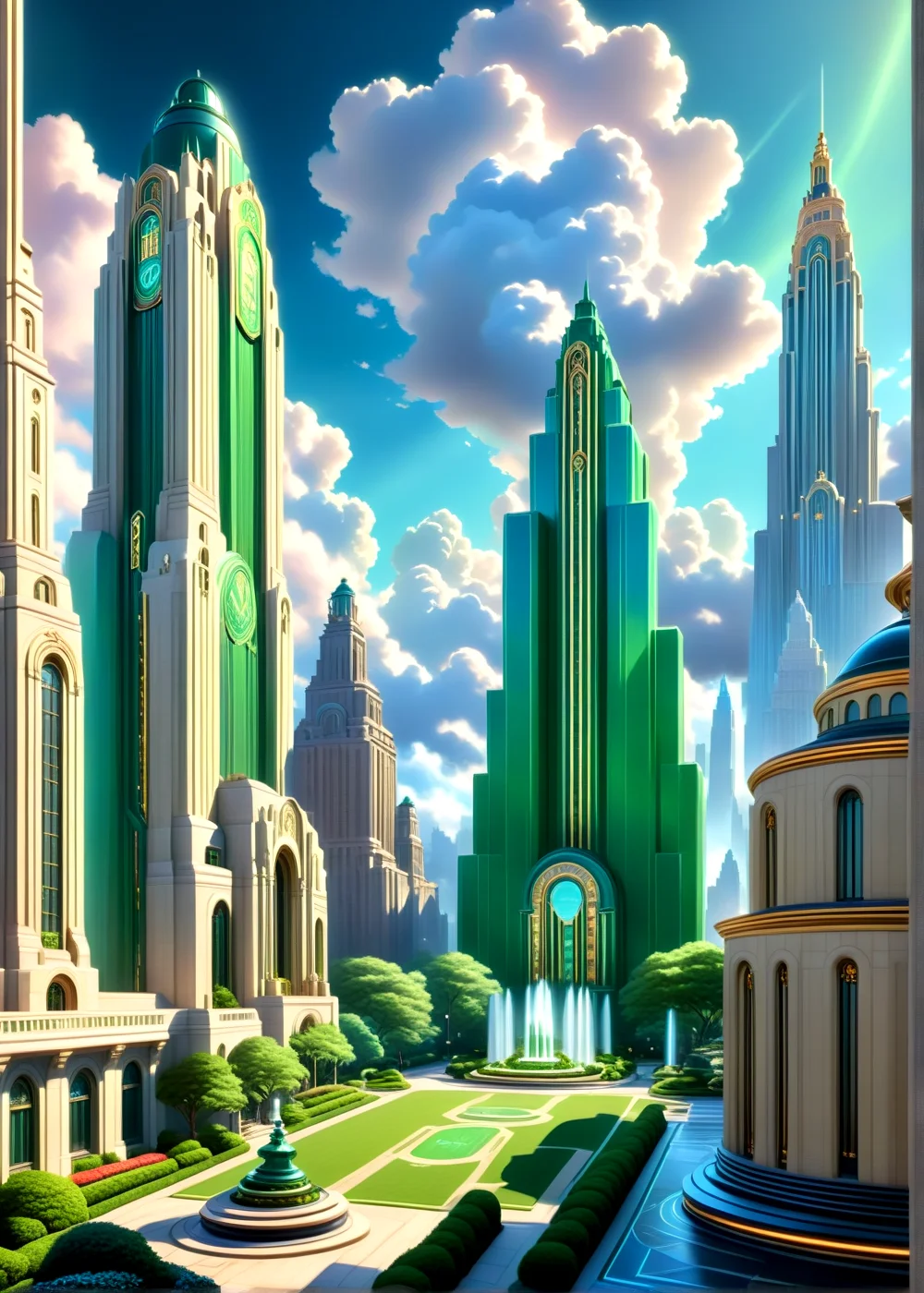 score_9, score_8_up, score_7_up,
<lora:Art_Deco_(Architecture)_(SDXL)_(AD):0.8> Art Deco, scenery, architecture, monumental architecture, building, city, cityscape,
8K, In'ei, chiaroscuro, rim lighting, perfect depth of field shot, beautiful, subsurface scattering, idealized city, wide beautiful boulevards, busy city center, parks and manicured lawn areas, large parks, plazas, detailed fluffy anime clouds, skyscrapers, made out of limestone, art deco windows, photographic realism, soft lighting, soft shading, art by Thomas Kinkade,
BREAK zPDXL, zPDXLxxx, <lora:wowifierXL:0.2> art by mooncryptowow <lora:sdxl_lightning_8step_lora:0.4> <lora:detailed_notrigger:0.5>