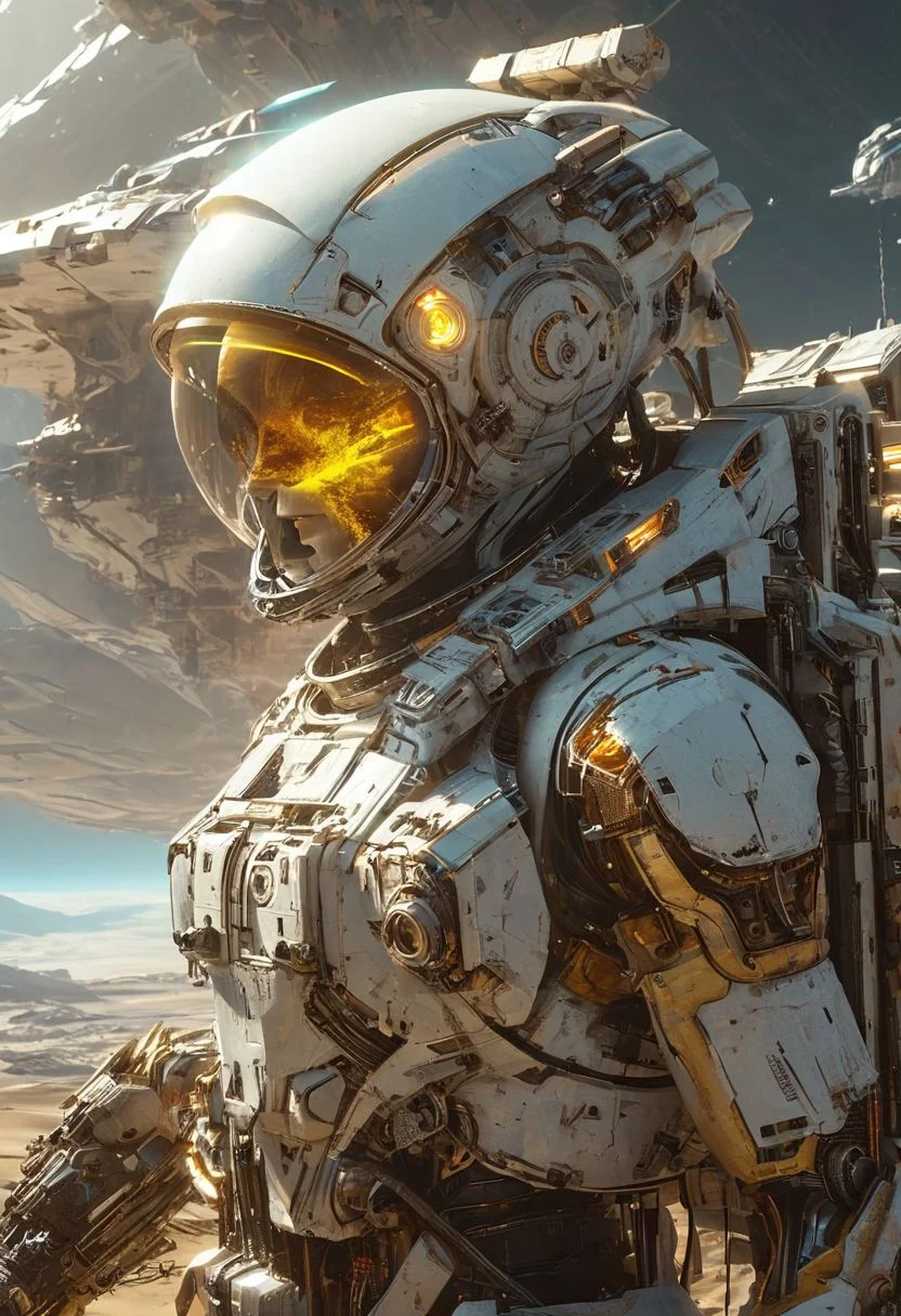 An establishing shot of a futuristic spaceship with focus on an extremely detailed panoramic background view of a vast landscape and megastructures on the horizon. Intriguing stunning mysterious epic sci-fi fantasy scene. Hyperrealistic, mixed media, ultra-detailed, ray-traced, award-winning, light leaks, lens flare, (volumetric light scattering), high contrast, implied motion, (deep depth of field), (color graded), (visual flow)
