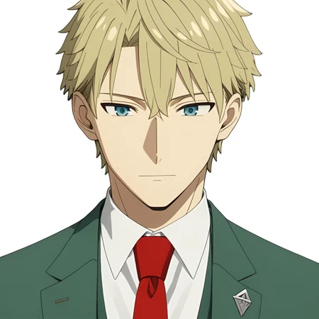 ASCII masterpiece, best quality, medium shot, loid_forger, 1man, shirtless, slim lean body, detailed reflective light blue eyes, blonde hair, formal, suit, green jacket, collared shirt, red necktie, green vest, in front of a (plain white background: 1.2), 4k, 8k, intricate detail, soft lighting,