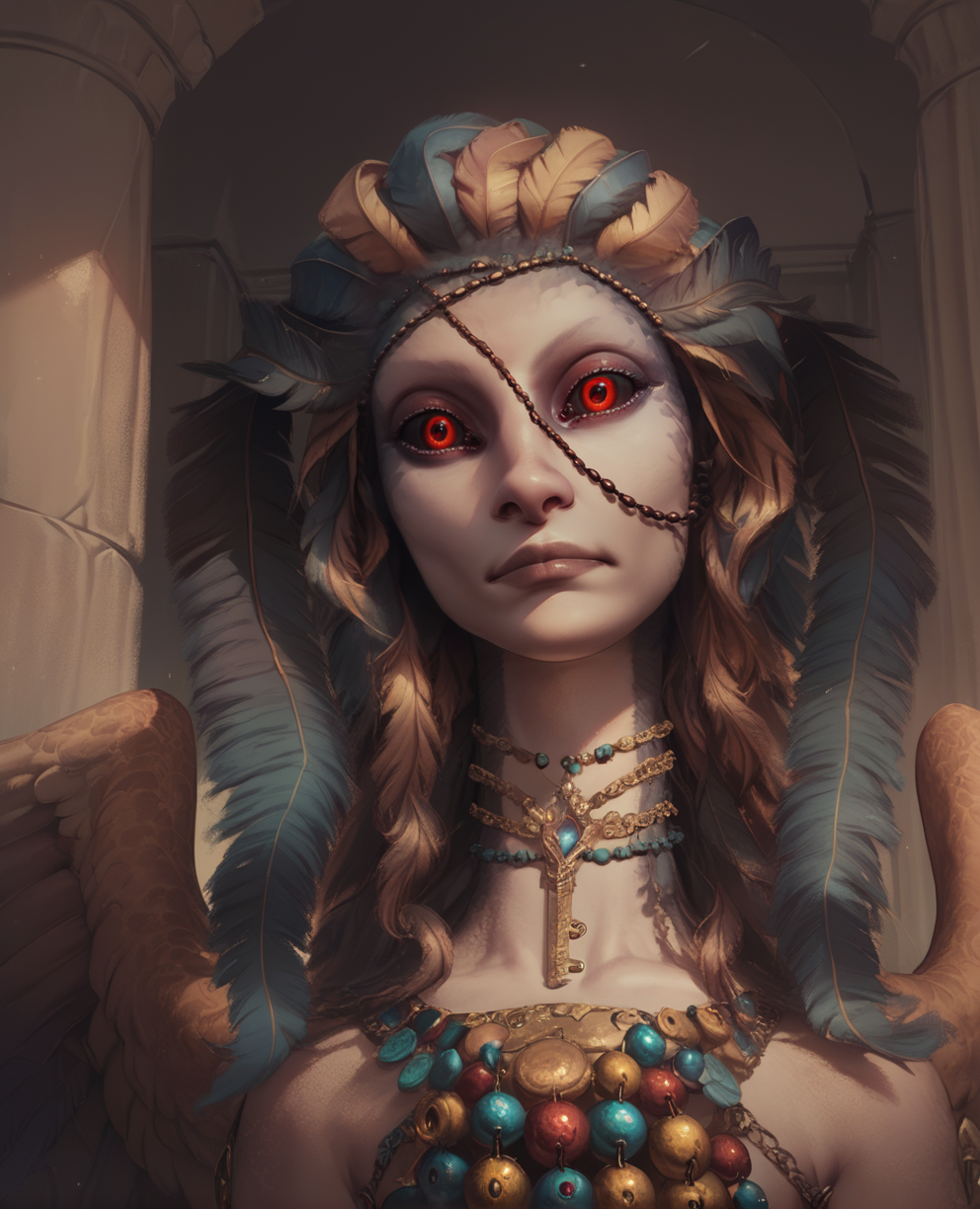 score_9,score_8_up,score_7_up,score_6_up,score_5_up,score_4_up,
Sphinx,red eyes,black sclera,feathered wings,jewelry,necklace,long hair,beads,head tilt,
sitting,upper body,
<lora:Sphinx:0.9>,