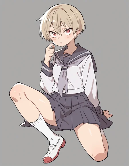 zPDXL, score_9, score_8_up, score_7_up, score_6_up, score_5_up, score_4_up, 1girl, solo,
 <lora:Maa:0.8> maa, flat color, serafuku, school uniform, pleated skirt, socks, white footwear, uwabaki, looking at viewer,