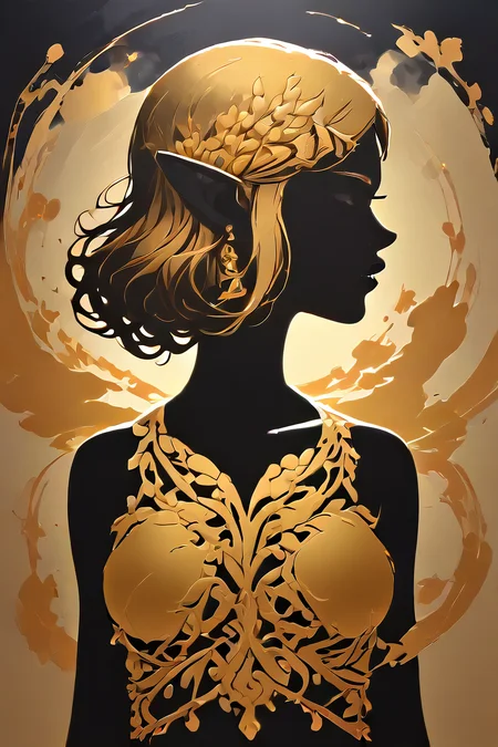 score_9,score_8_up,<lora:Turbo_XL:1>,<lora:Silhouette_with_Gold_Foil-05:1>,silhouette_with_gold_foil,abstract,upper body,silhouette of princess zelda,front view,