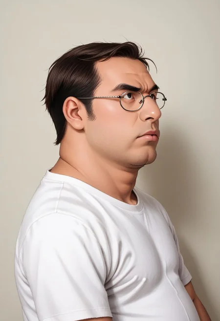 FastNegativeV2, score_7_up, score_8_up, score_9_up,(Portrait), capcom_snk, 1guy, male focus, solo, peter, fat, fat man, traditional media, realistic,, glasses, side profile, white shirt, looking of to the distance, familyguystyle, Chinese traditional style, with an angry expression on his face, serious look, proud posture, CCP, npcp