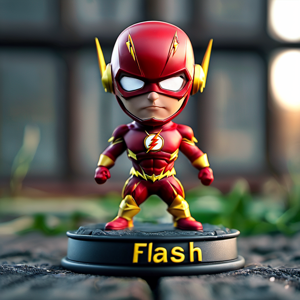 <lora:Cute_Collectible:1>,"The Flash" written,35mm photograph,film,bokeh,professional,4k,highly detailed,<lora:The Flash:1>, The Flash,