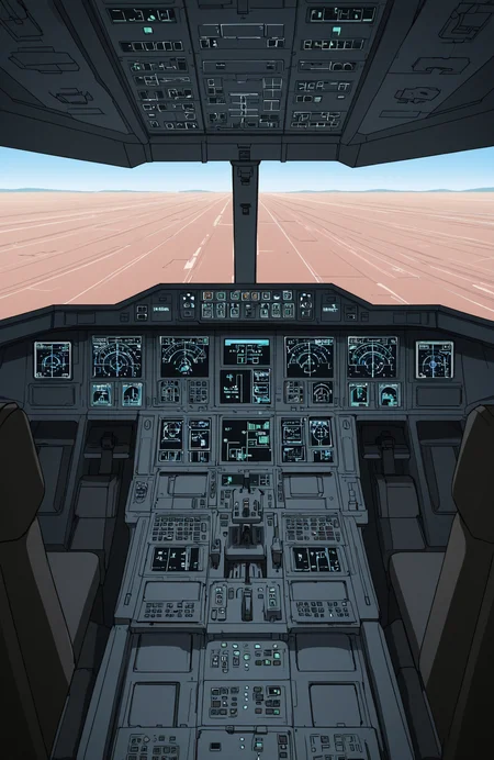 anime coloring, day, no humans, frmo behind,
<lora:[Concept - IL] A380 Cockpit (R2E10):0.6> a380cockpit,
navigation display, overhead panel, thrust lever, empty seats,