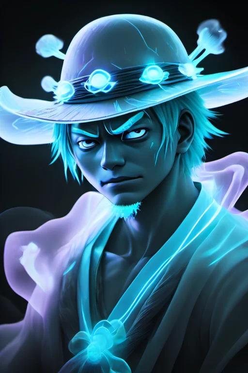 <lora:PE_SpectralStyle:1> PESpectral,glow,
portrait of luffy one piece,straw hat