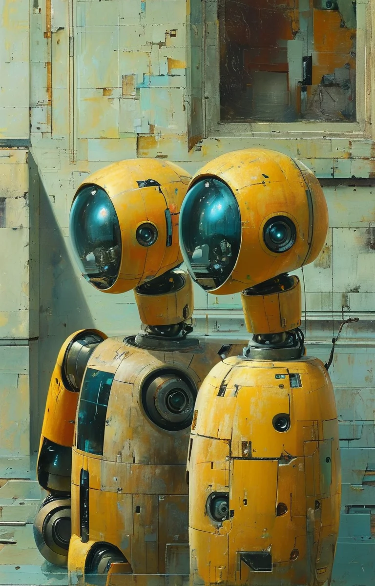 masterpiece,best quality,<lora:tbh197-sdxl:0.9>,illustration,style of Masaccio portrait of Housework robots