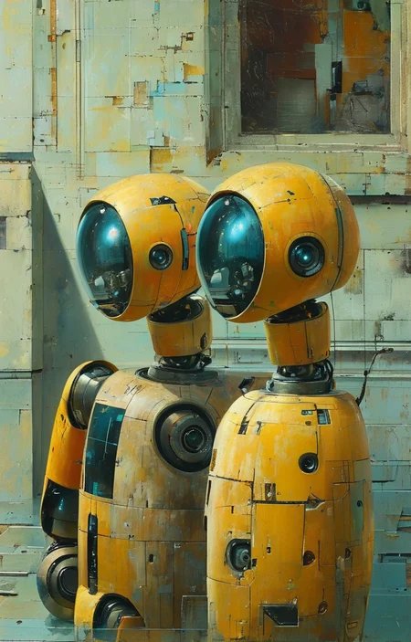 masterpiece,best quality,<lora:tbh197-sdxl:0.9>,illustration,style of Masaccio portrait of Housework robots