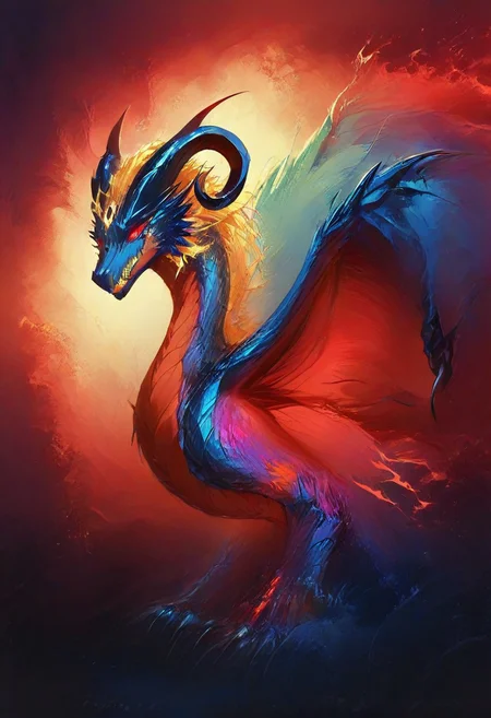 (score_9, score_8_up), score_7_up, zPDXL, flowing hair, glowing red eyes, curved ram horns, a massive black dragon, muscular, strong body, black dragon, beautiful claws, massive wings, dragon claws, limited red palette, monochromatic, eerie atmosphere, <lora:GRIM_v1:0.9>, Expressiveh, staring at viewer,