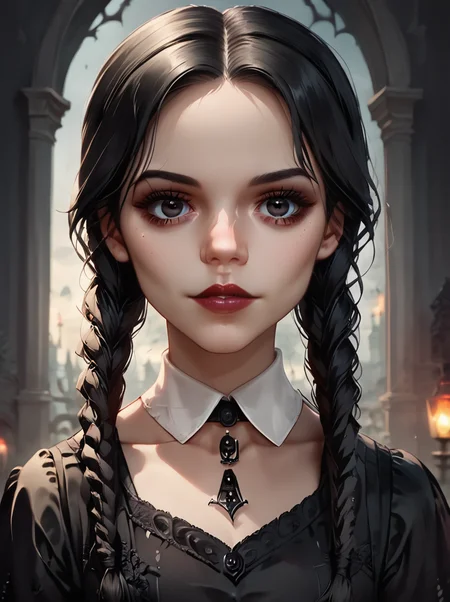 score_9, score_8_up, score_7_up, source_anime BREAK <lora:Wednesday_v2:0.8>,
wednesday,
, 1girl, solo, twin braids, braid, black hair, looking at viewer, dress,