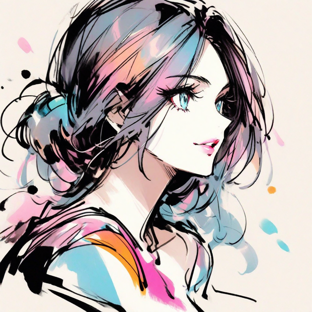 inksketch, a portrait of a woman, colorful