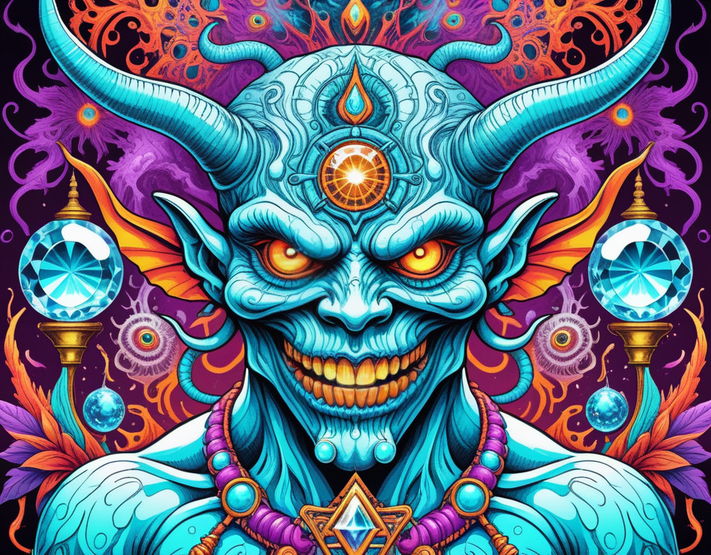 <lora:Daisy-Acid:.4> color line art,acid-art, trippy, daisyart, sketch, Magic-style Demon, it is Biochemical and Mad, absurdres, epic atmosphere, magical, dslr, stunning, aesthetic, romantic, located artistic, extremely stylish, perfect background, sublime, dynamic composition,Hyperrealistic, crystal-clear,with super sharp details and vivid colors, intricate textures, and pristine clarity