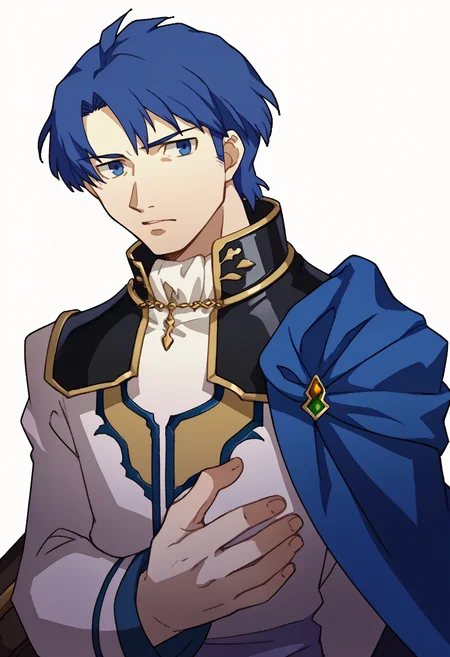 score_9, score_8_up, score_7_up, source_anime, BREAK, solo, 1boy, looking at viewer, <lora:Sigurd-pdxl_Fp:1>, sigurdfe4, blue eyes, blue hair, short hair, white coat, white pants, collar, armor, blue cape, long sleeves, <lora:P3-Portraits-pdxl_Fp:1>, simple background,