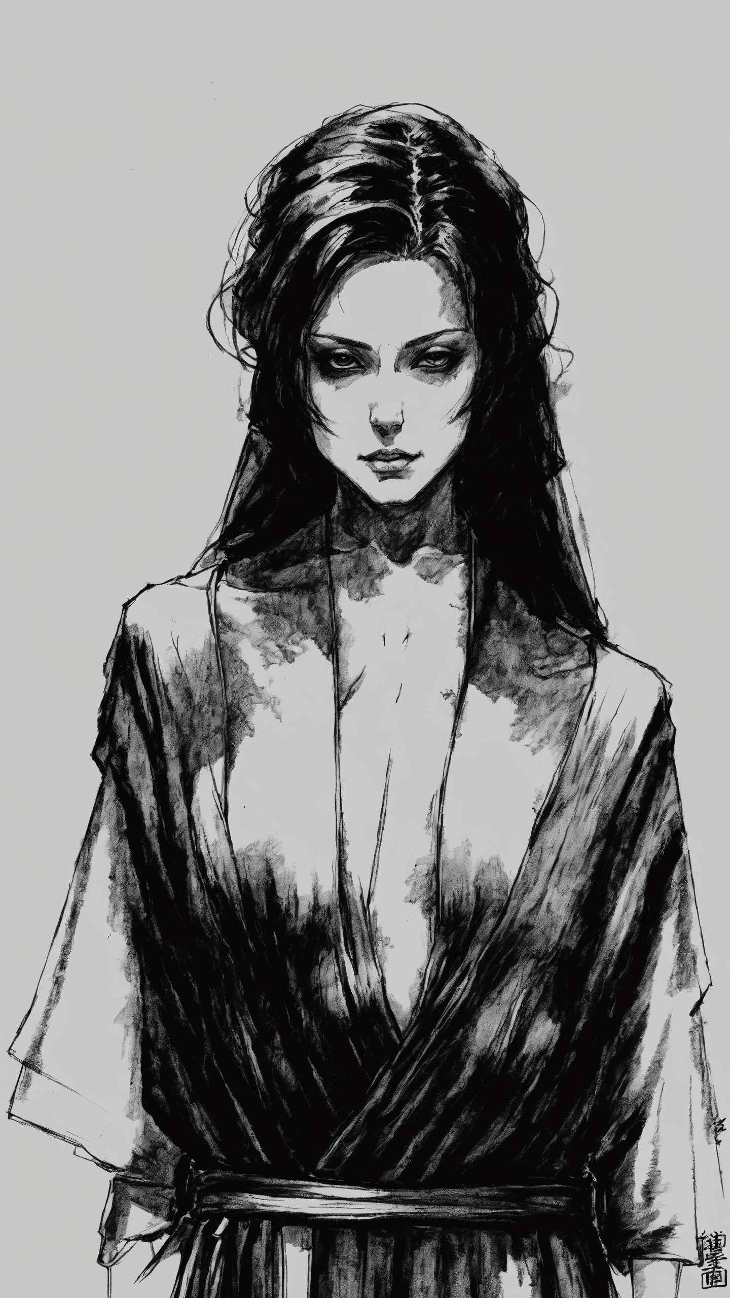 <lora:DarkInkAI:1> DarkInkAI,  beautiful sexy woman in robes, inksketch