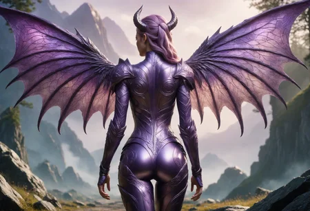 awesome quality, dynamic,DonMDr4g0nXL woman from behind,(draconid:0.25) mauve solid rune <lora:DetailedEyes_V3:0.8>,<lora:myLora\DonMDr4g0nXL-v1.1rb:0.8>