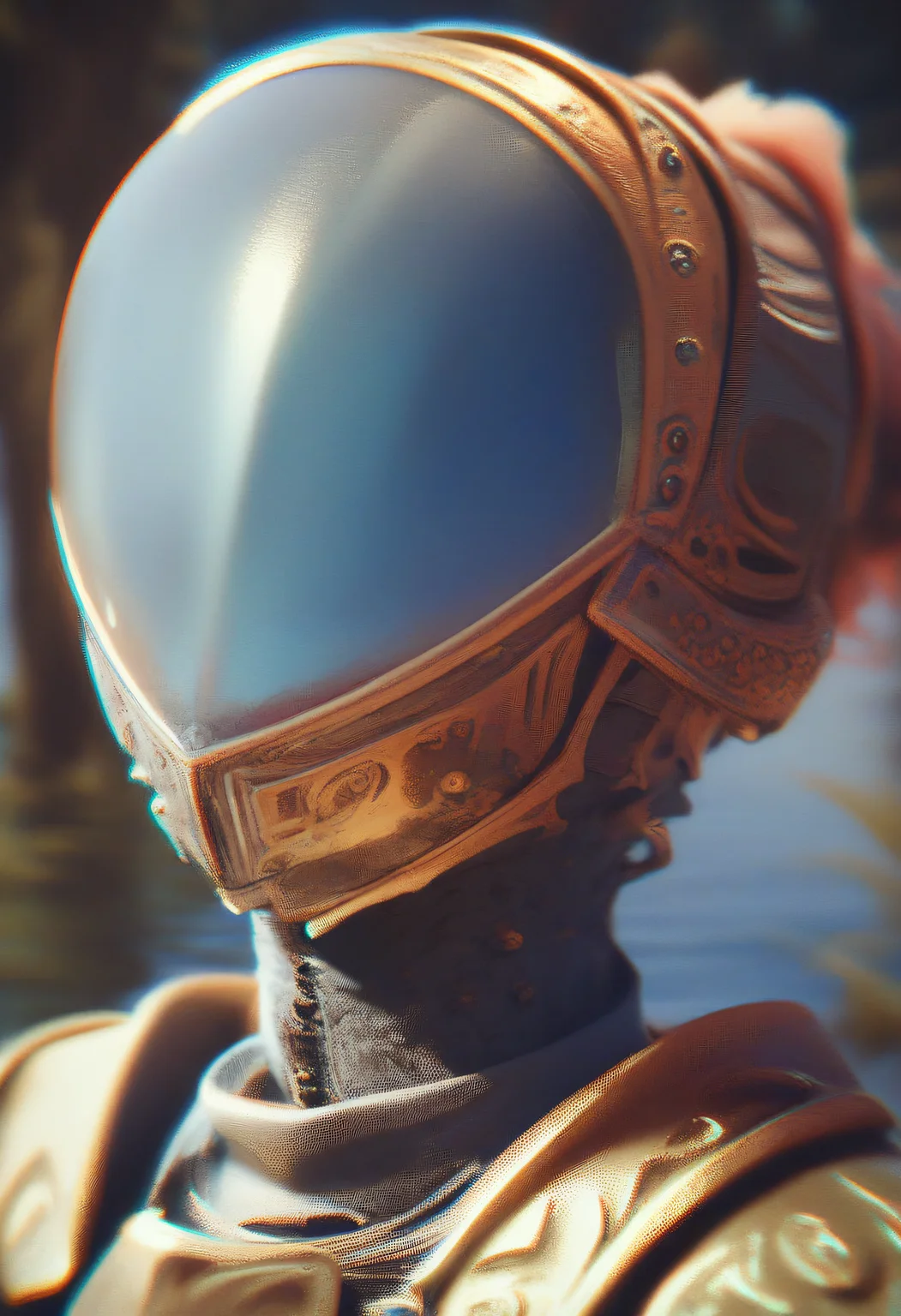 score_9, score_8_up, score_7_up, score_6_up, zy_fut, medieval knight, science fiction, portrait, alien planet, armor, helmet, river, shiny, glowing, chromatic aberration , <lora:zy_fut_v1:0.7>
